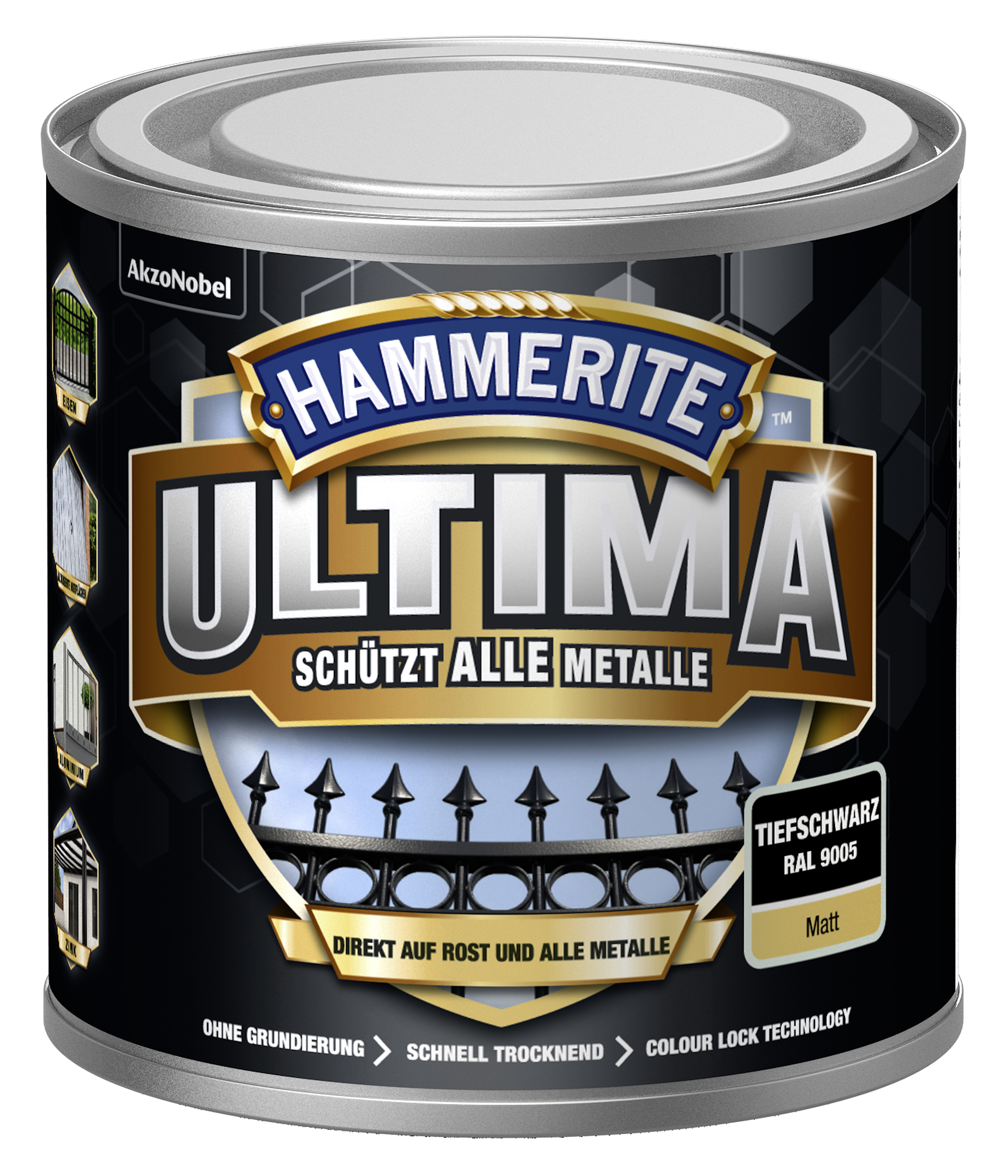 Hammerite Metallschutzlack Ultima Matt 250 ml tiefschwarz RAL 9005