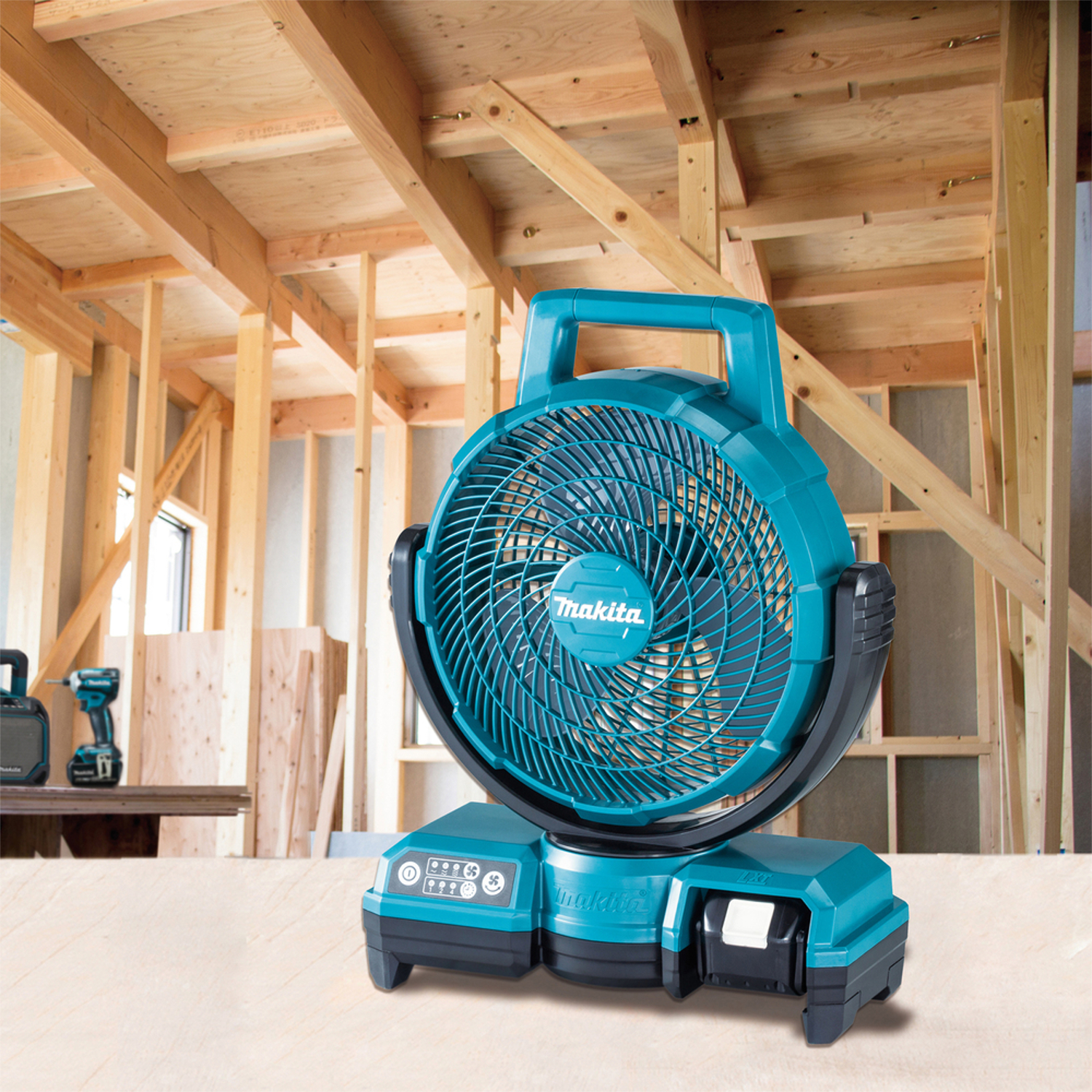 Makita Akku-Lüfter DCF203Z, ohne Akku und Ladegerät, mit Netzteil