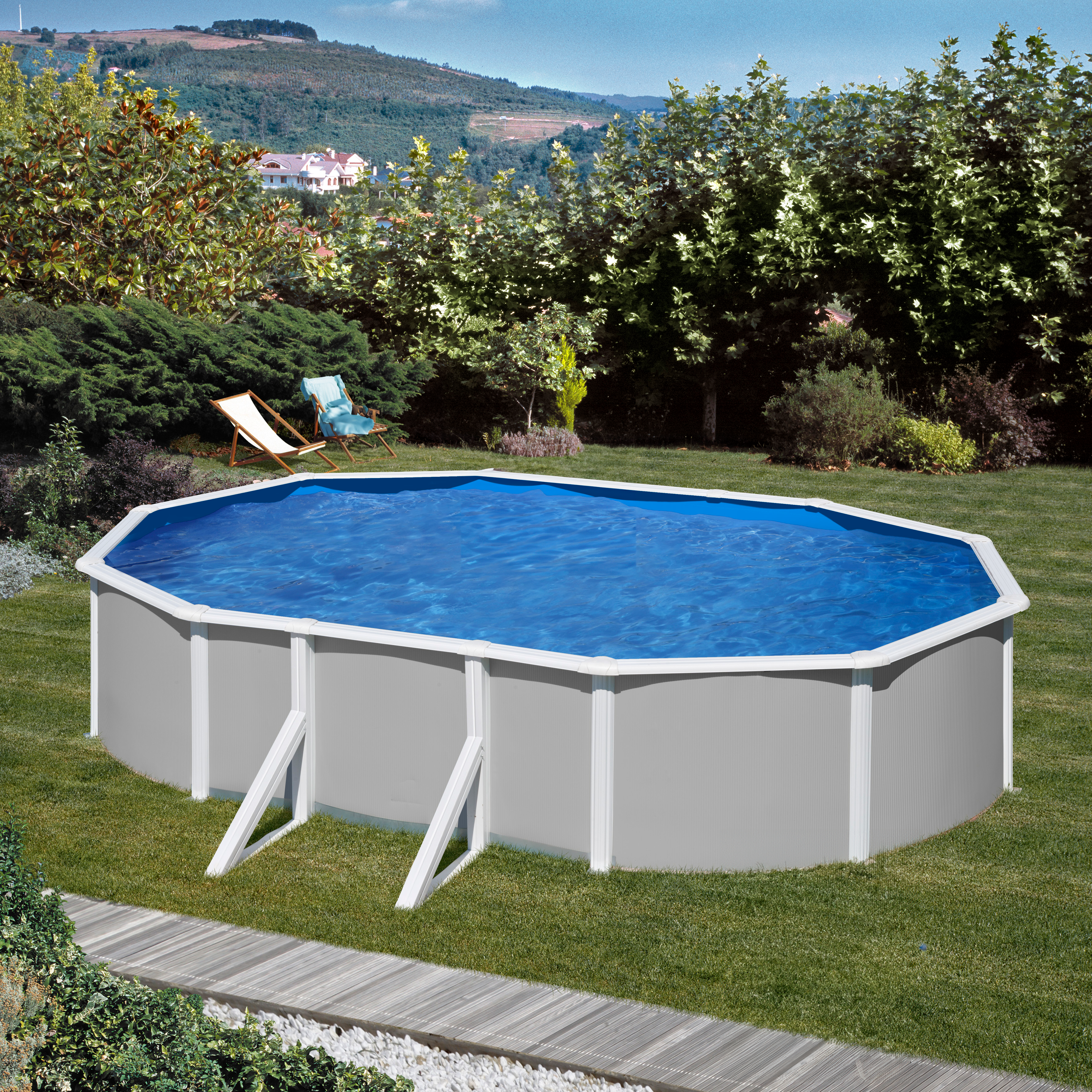 BWT myPool  Pool Ovalform Stahlwandbecken-Set in grau Höhe 1,32m / 7,30m x 3,75m