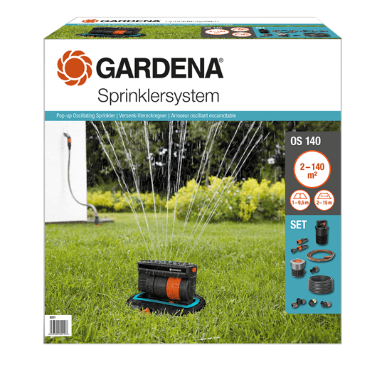 Gardena Sprinklersystem Komplett-Set mit Versenk-Viereckregner OS 140