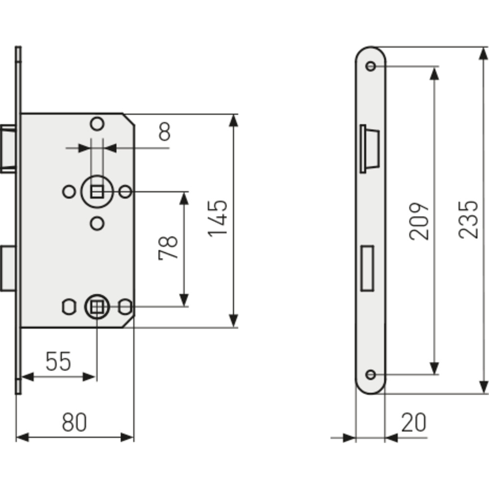 Abus Einsteckschloss ES WC R S 55 78 20