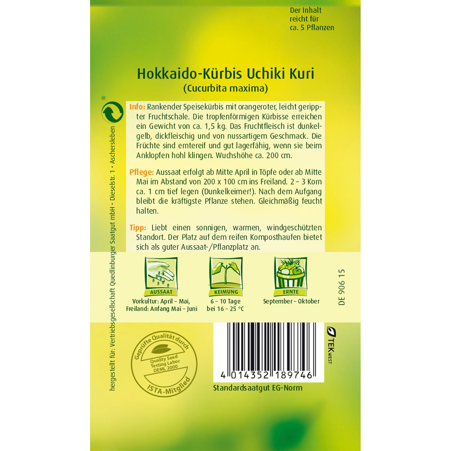 Quedlinburger Sämereien Kürbis Hokkaido- Uchiki Kuri