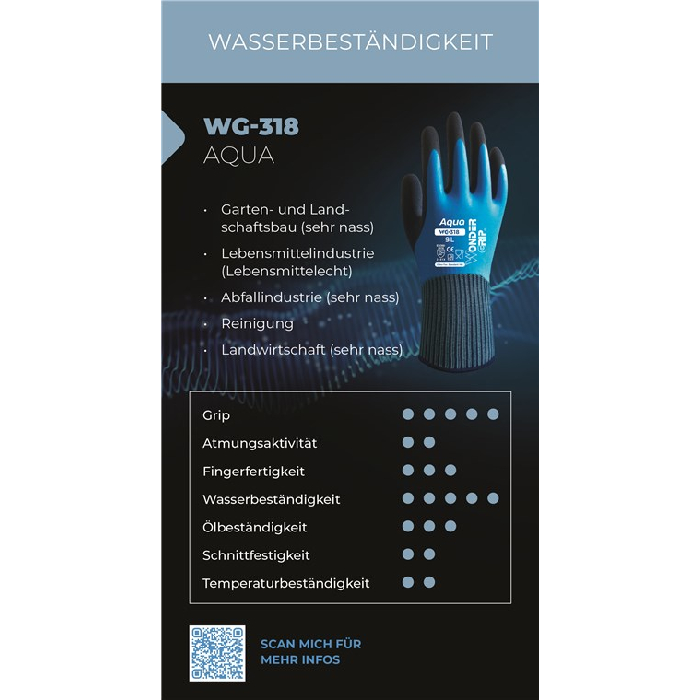 WonderGrip WG-318 Wasserdichter Arbeitshandschuh XL