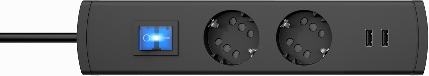 Kopp DUOversal 2-fach Steckdosenleiste 4-fach Euro-Stecker 2-fach USB-Ladeport 2100 mA mit Schalter anthrazit 1,4m