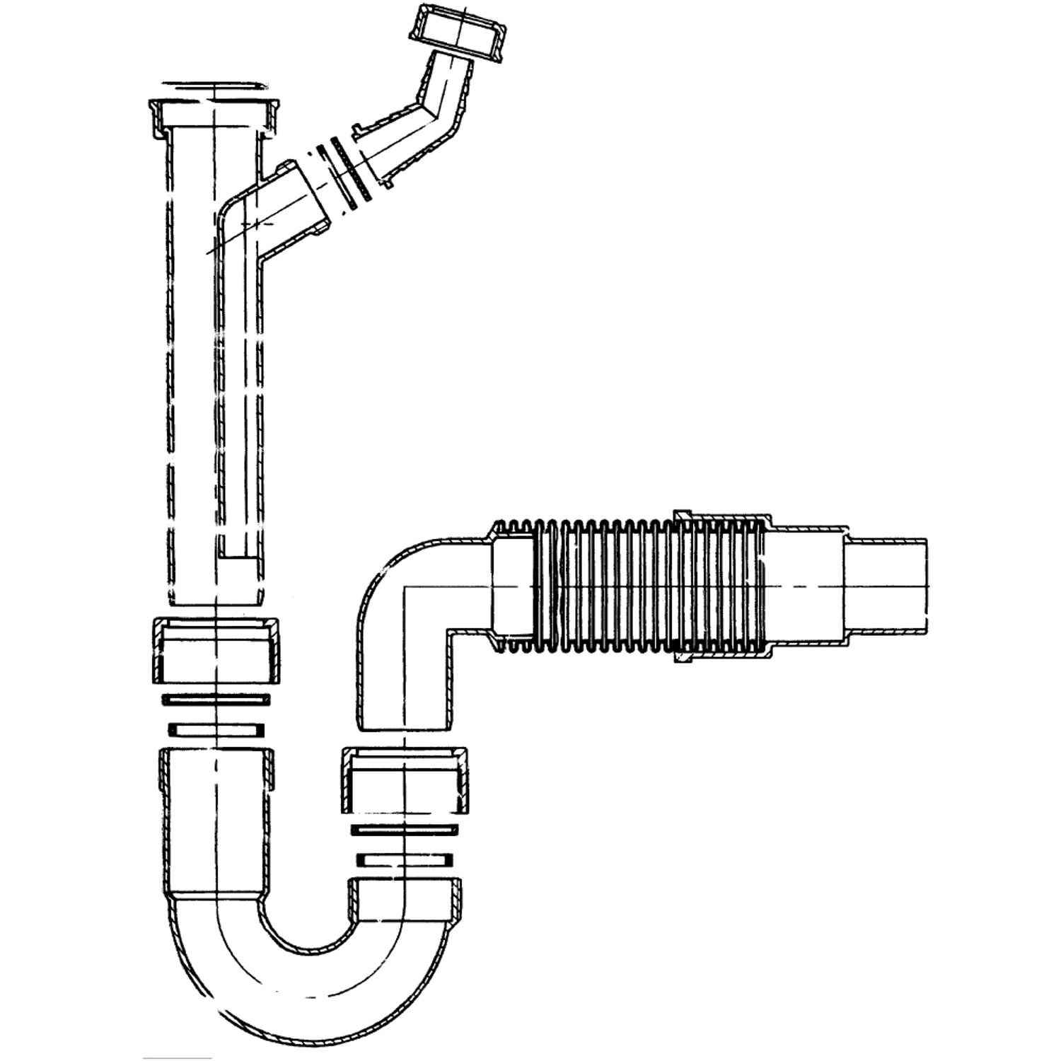 Sanitop Spülen Röhrengeruchverschluss mit GA-Anschluss 1½ Zoll x Ø 40/50 mm