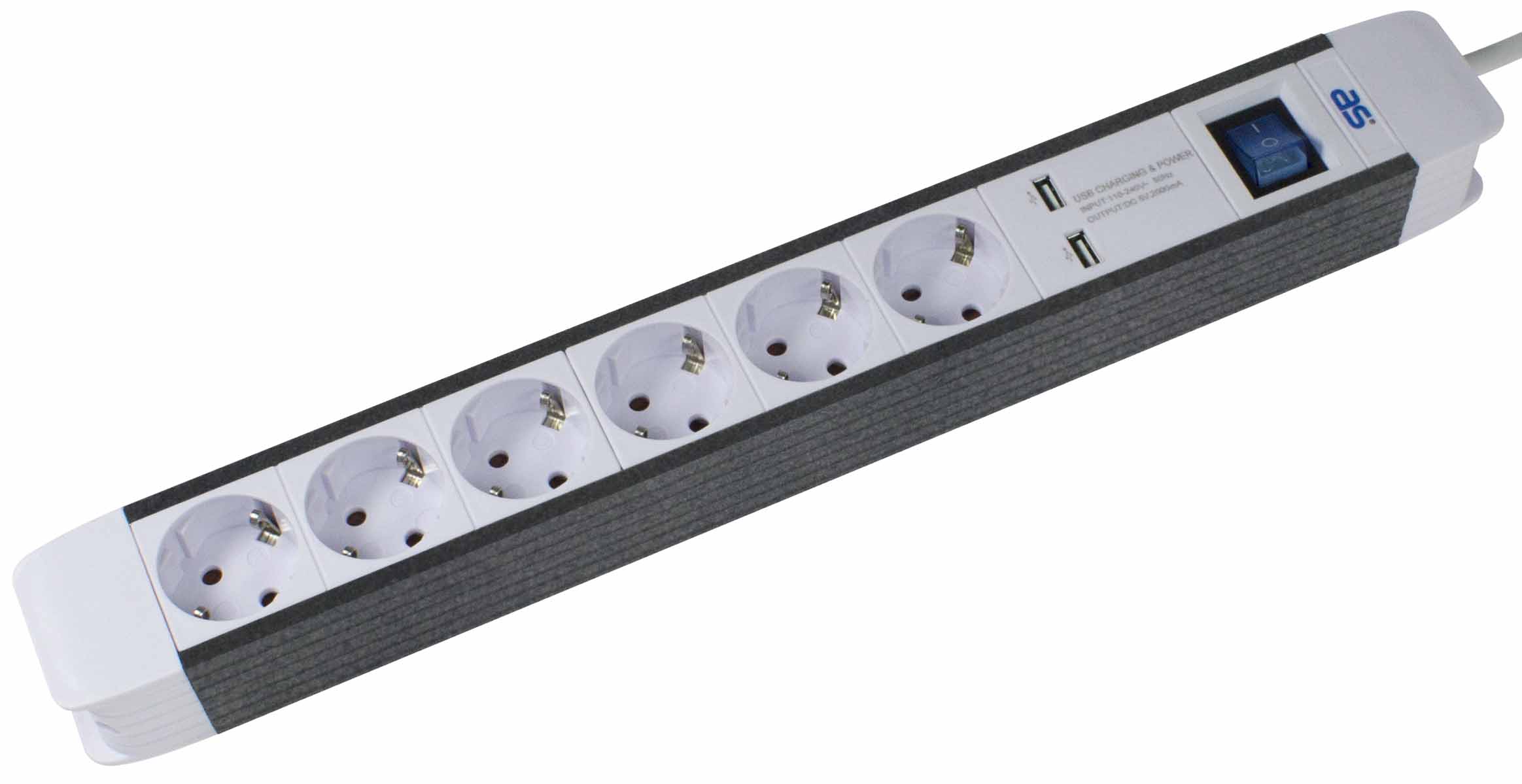 As-Schwabe 6-fach Steckdosenleiste Flash mit 2x USB Ports