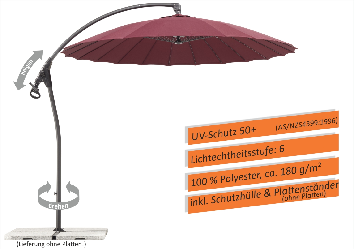 Schneider Classics Ampelschirm LOTUS 270 cm Ø bordeaux