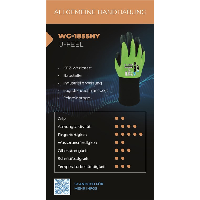 WonderGrip WG-1855HY Fingerfertigkeit Schutzhandschuhe XL
