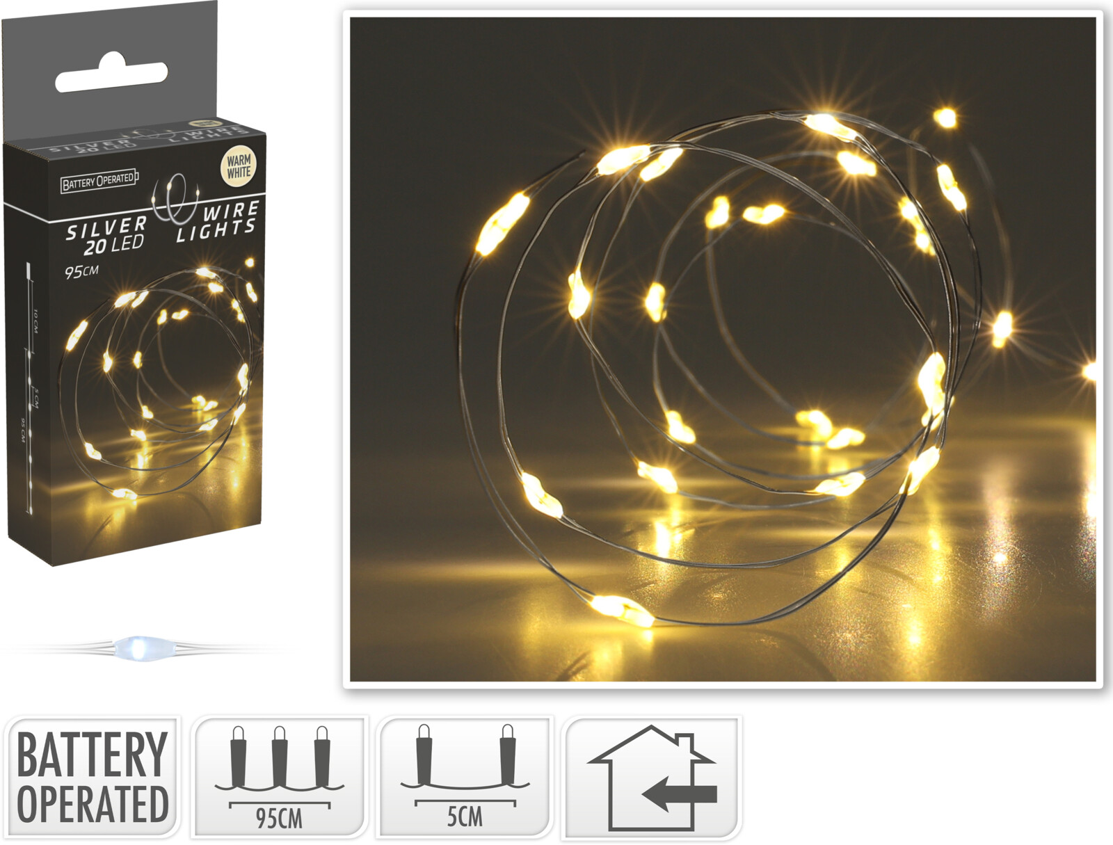 Koopman Silberdrahtbeleuchtung 20 LED warmweiß