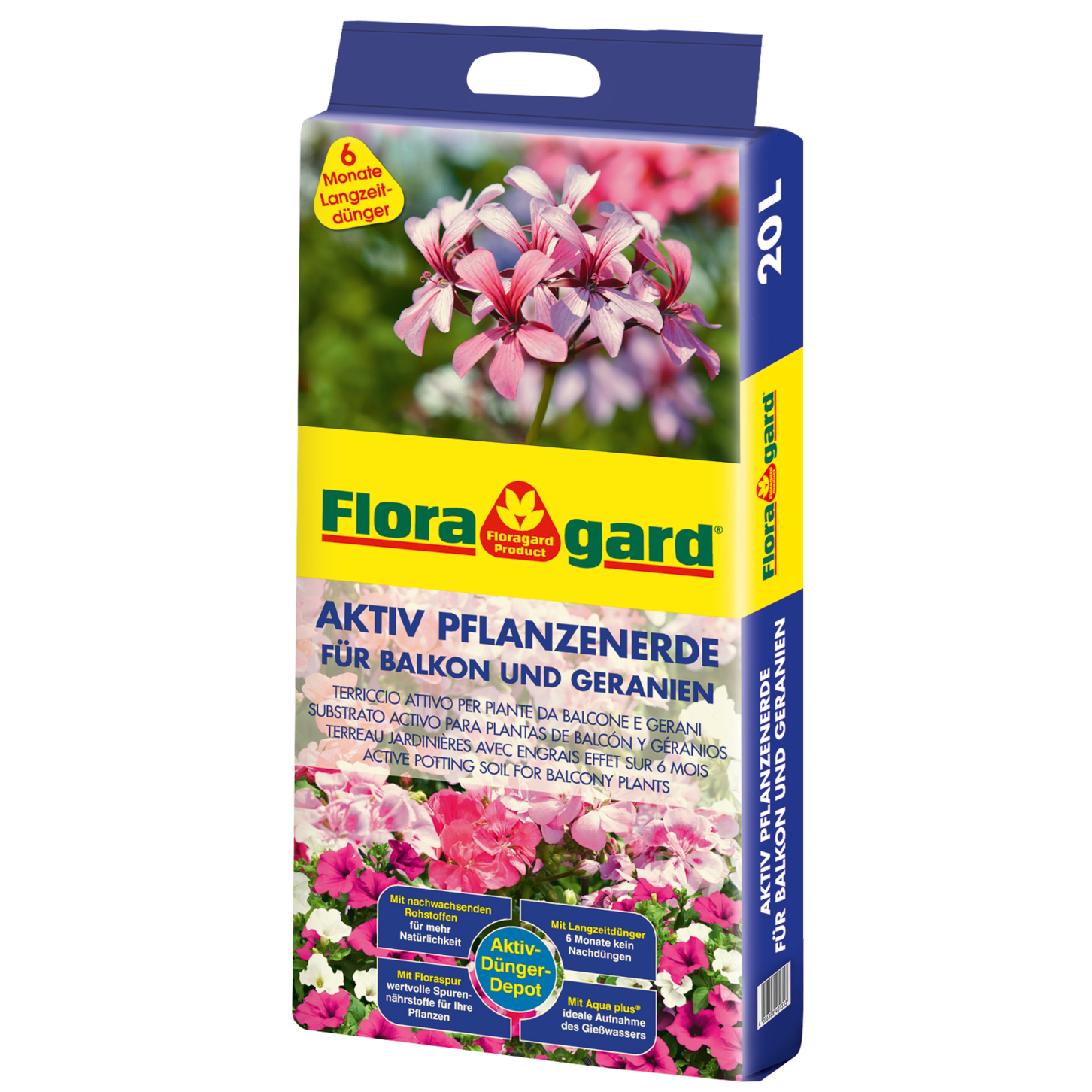 Floragard Aktiv Pflanzenerde für Balkon und Geranien 1x20 L
