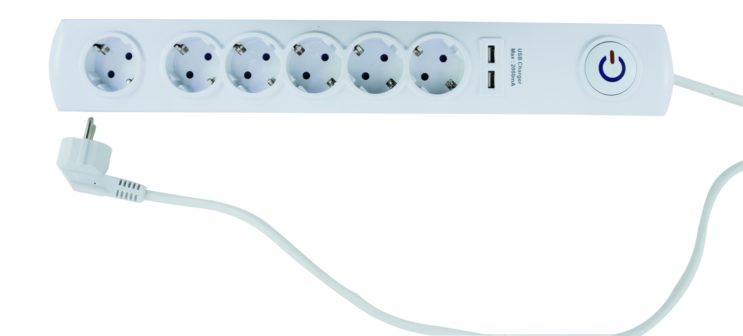 REV Ritter Steckdosenleiste 6-fach 1,4m inkl. 2x USB AL