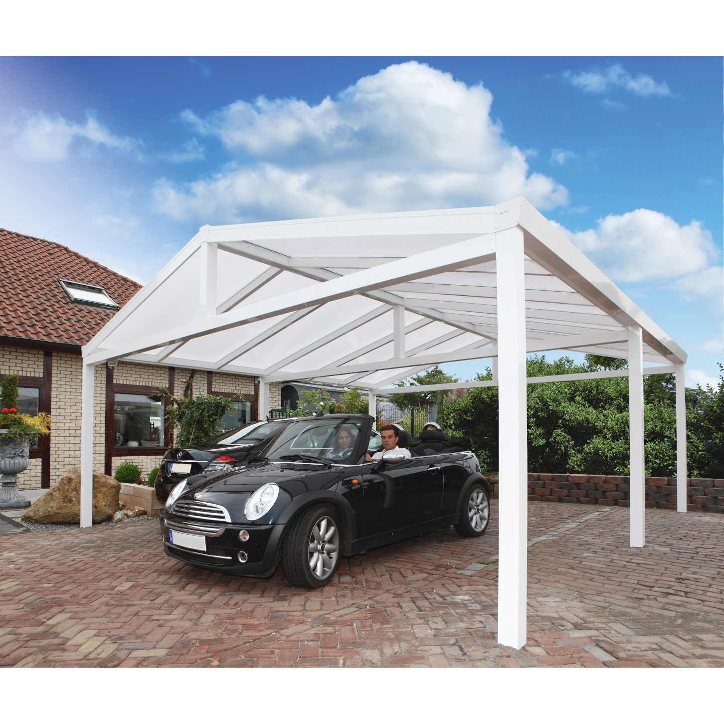 Gardendreams Satteldach-Carport Doppel 610 x 700 cm weiß RAL 9016