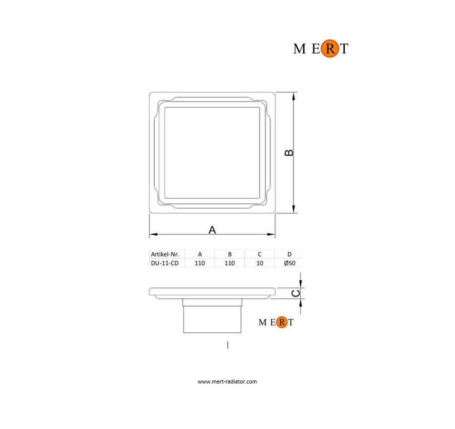 Mert Bodenablauf Edelstahl 110 x 110 mm