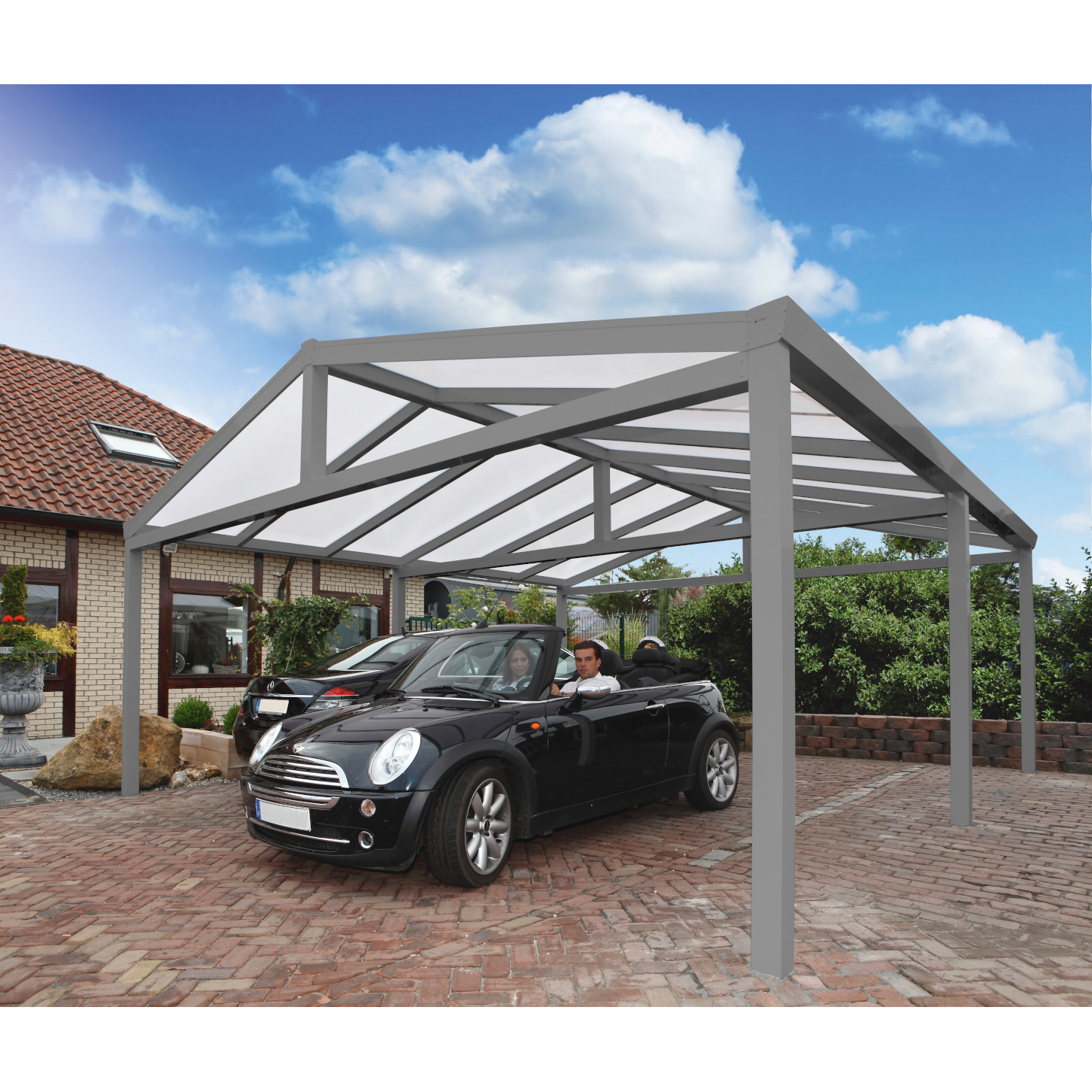 Gardendreams Satteldach-Carport Doppel 610 x 500 cm grau struktur RAL 9007