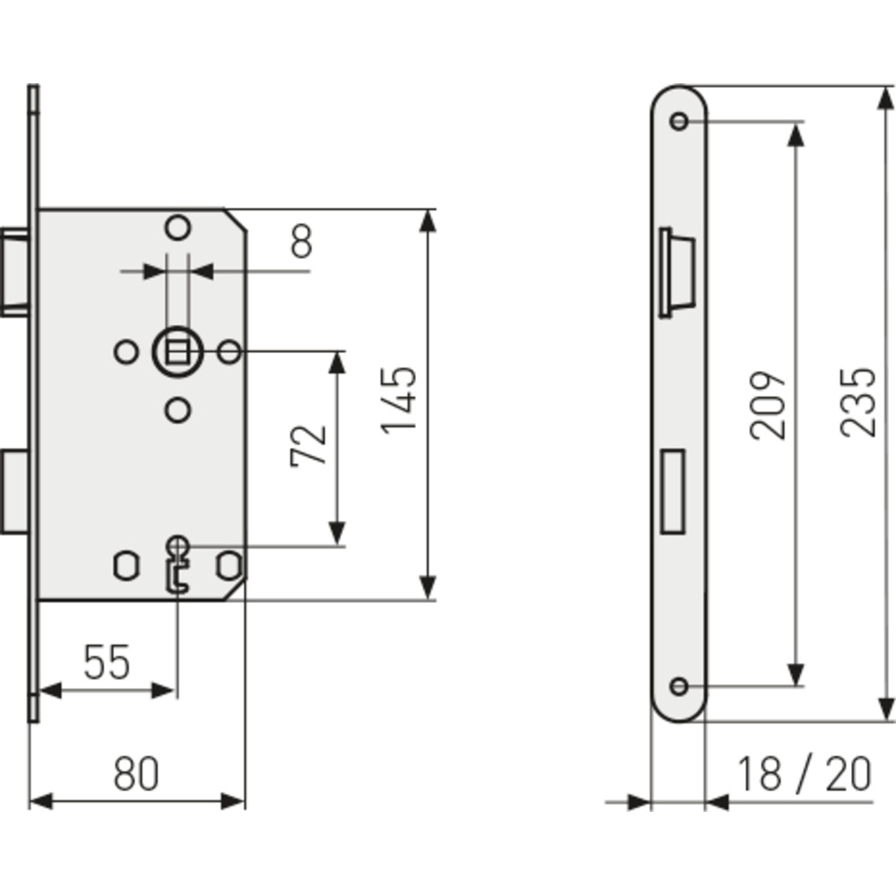 Abus Einsteckschloss ES BB L G 55 72 20