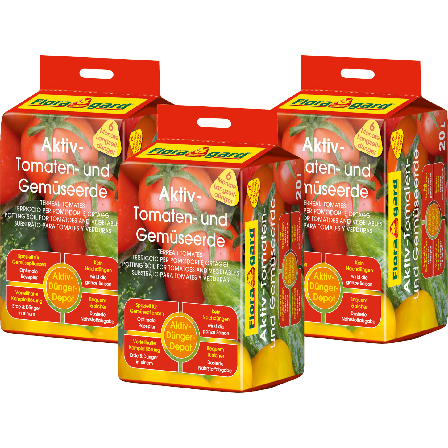 Floragard Aktiv Tomaten- und Gemüseerde 3x20 L