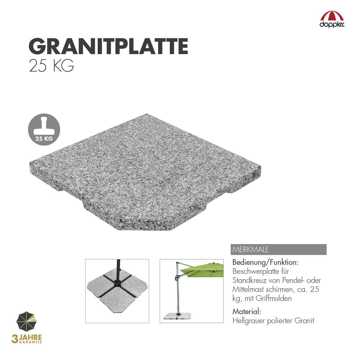 Doppler Granitplatte 25 kg für Schirmsockel