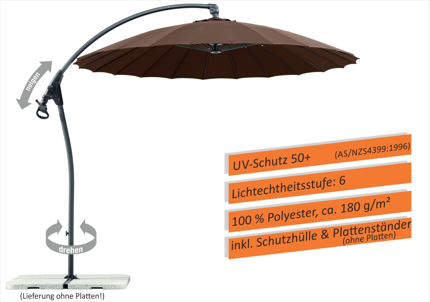 Schneider Classics Ampelschirm LOTUS 270 cm Ø mocca