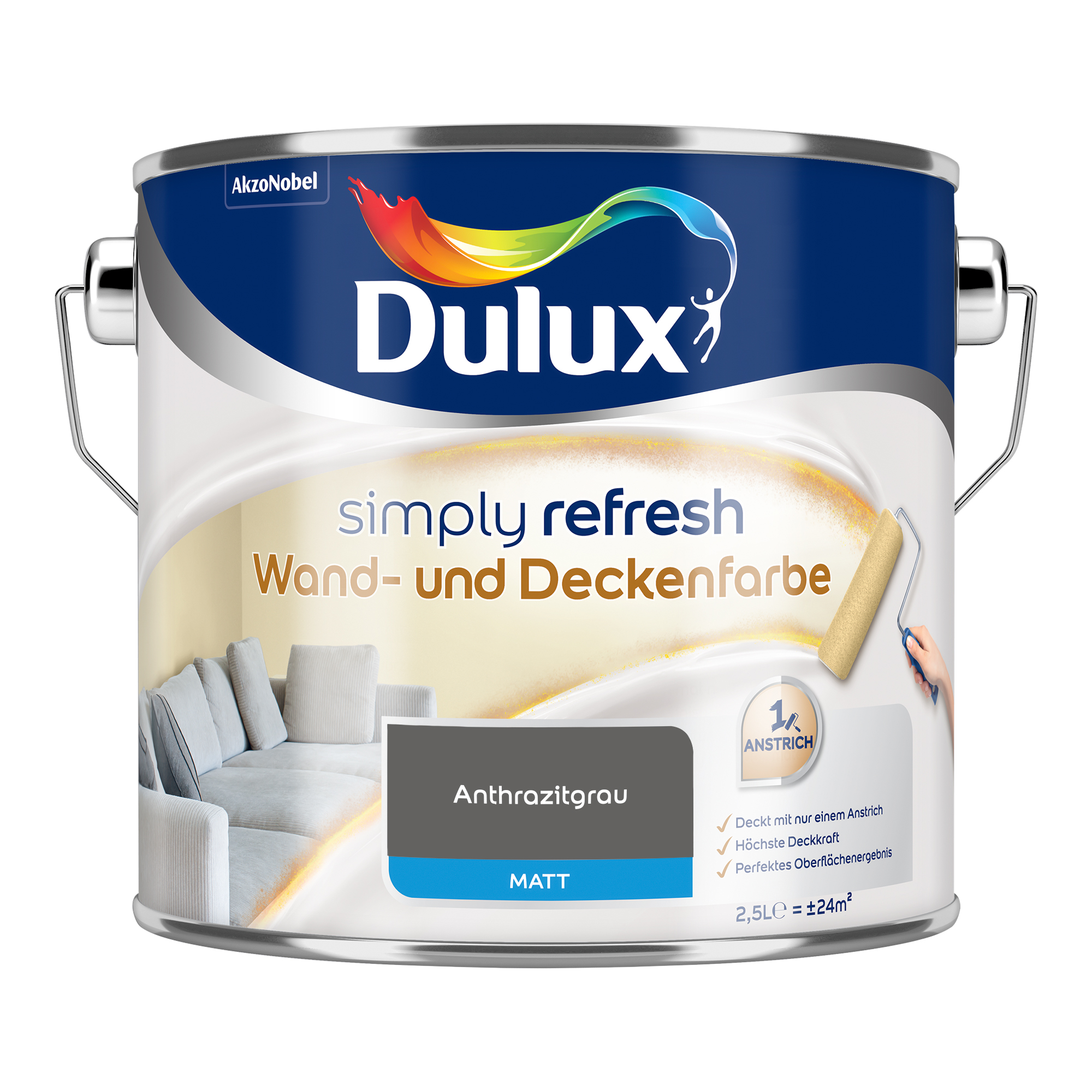 Dulux Simply Refresh Wand- und Deckenfarbe 2,5 L matt anthrazitgrau