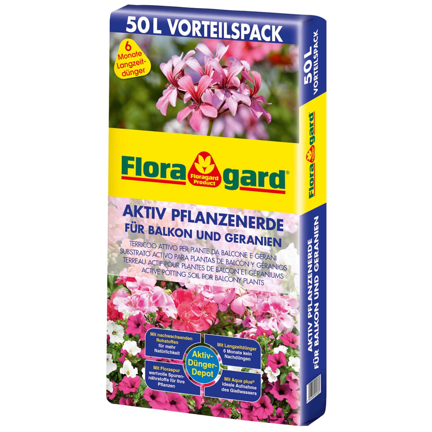 Floragard Aktiv Pflanzenerde für Balkon und Geranien 1x50 L