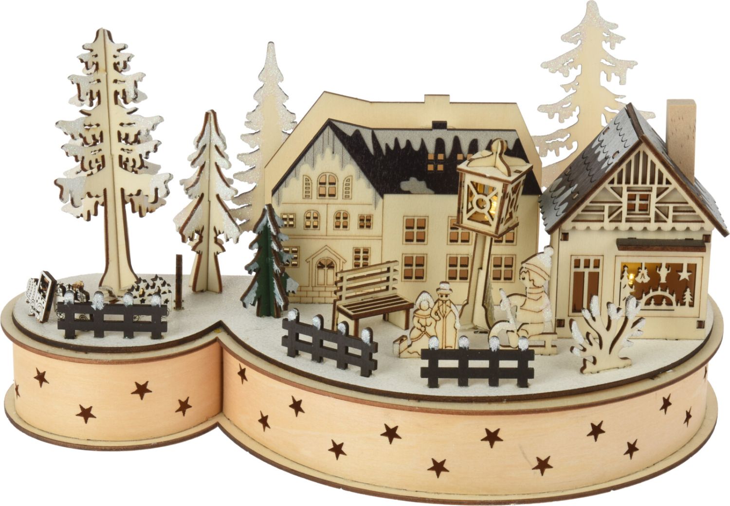 Koopman Deko-Haus Winterfreude aus Holz 30 x 14 x 16 cm LED