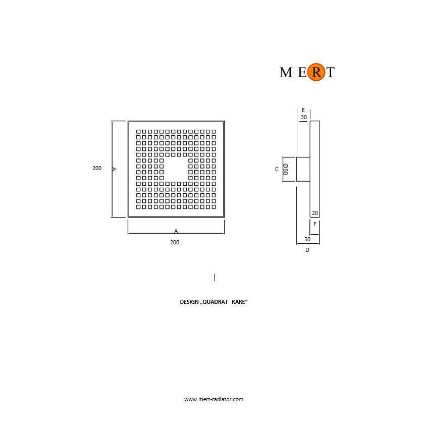 Mert Bodenablauf Design "Kare" komplett aus Edelstahl 200x200 mm sehr flach