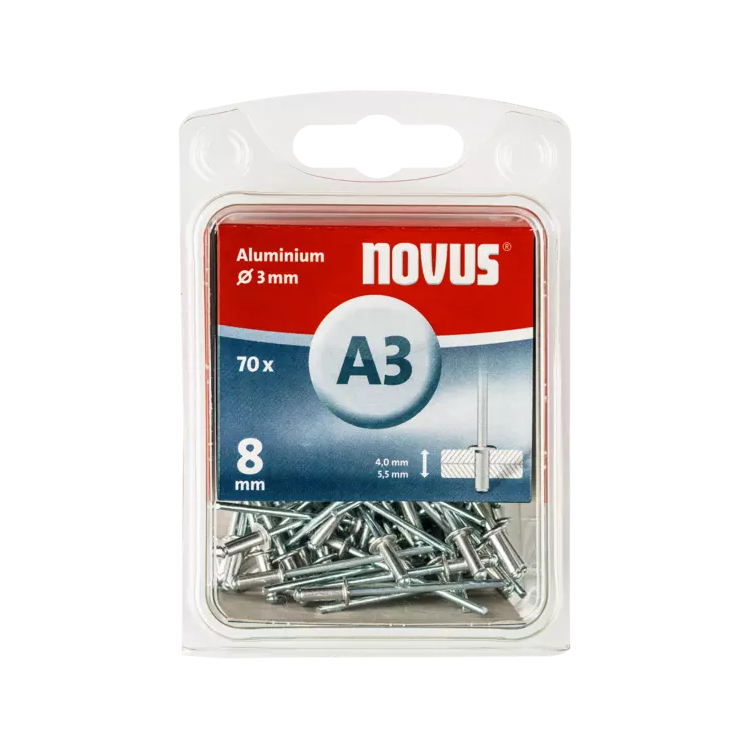 Novus Aluminium-Blindniete Typ A3 8 mm 70 Stück