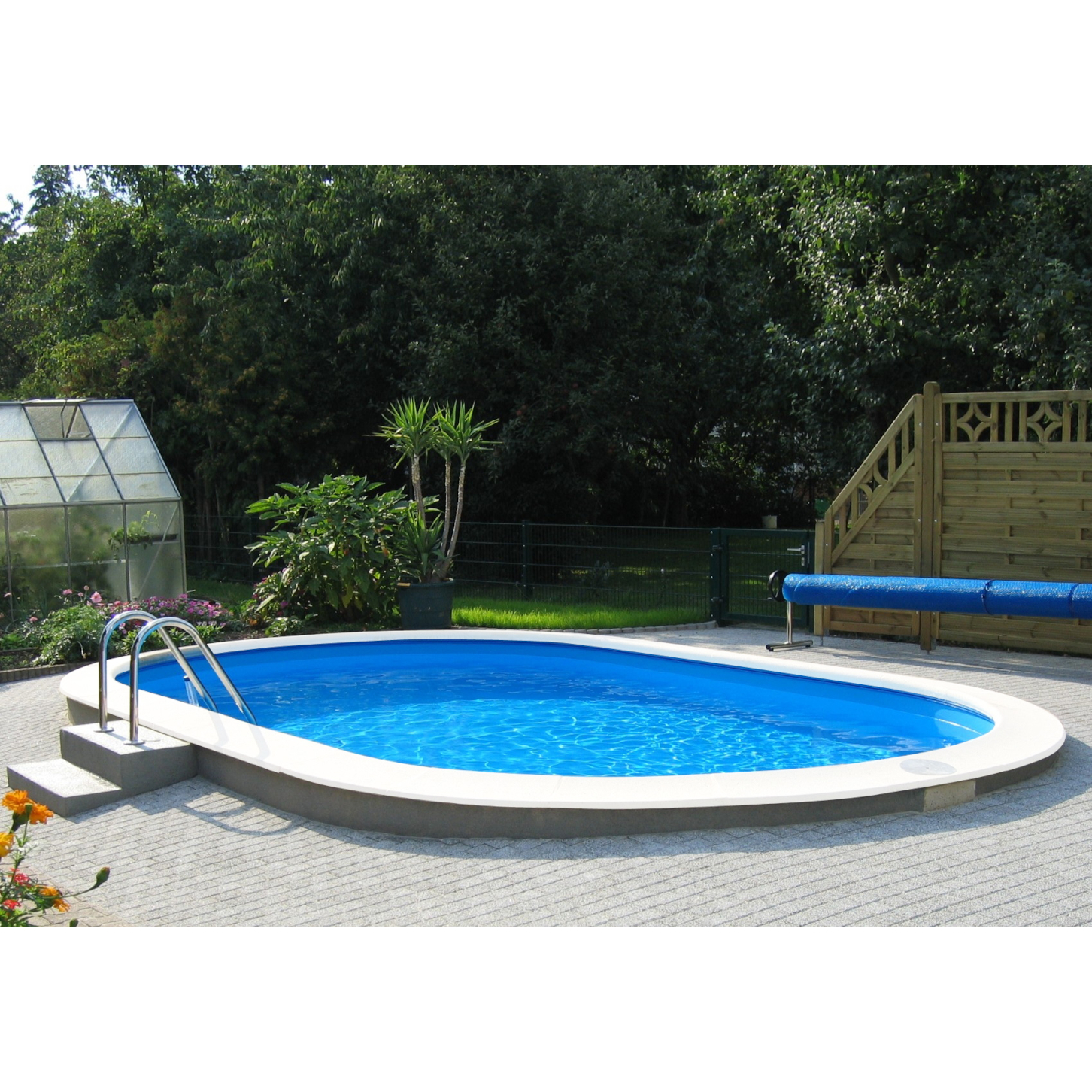 BWT MyPool Poolset Premium oval 4,90 x 3,00 x 1,20 m Edelstahl-Tiefbeckenleiter