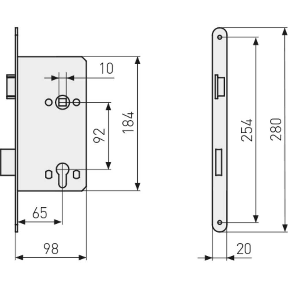 Abus Einsteckschloss ESHT PZ R G 65 92 20 EK