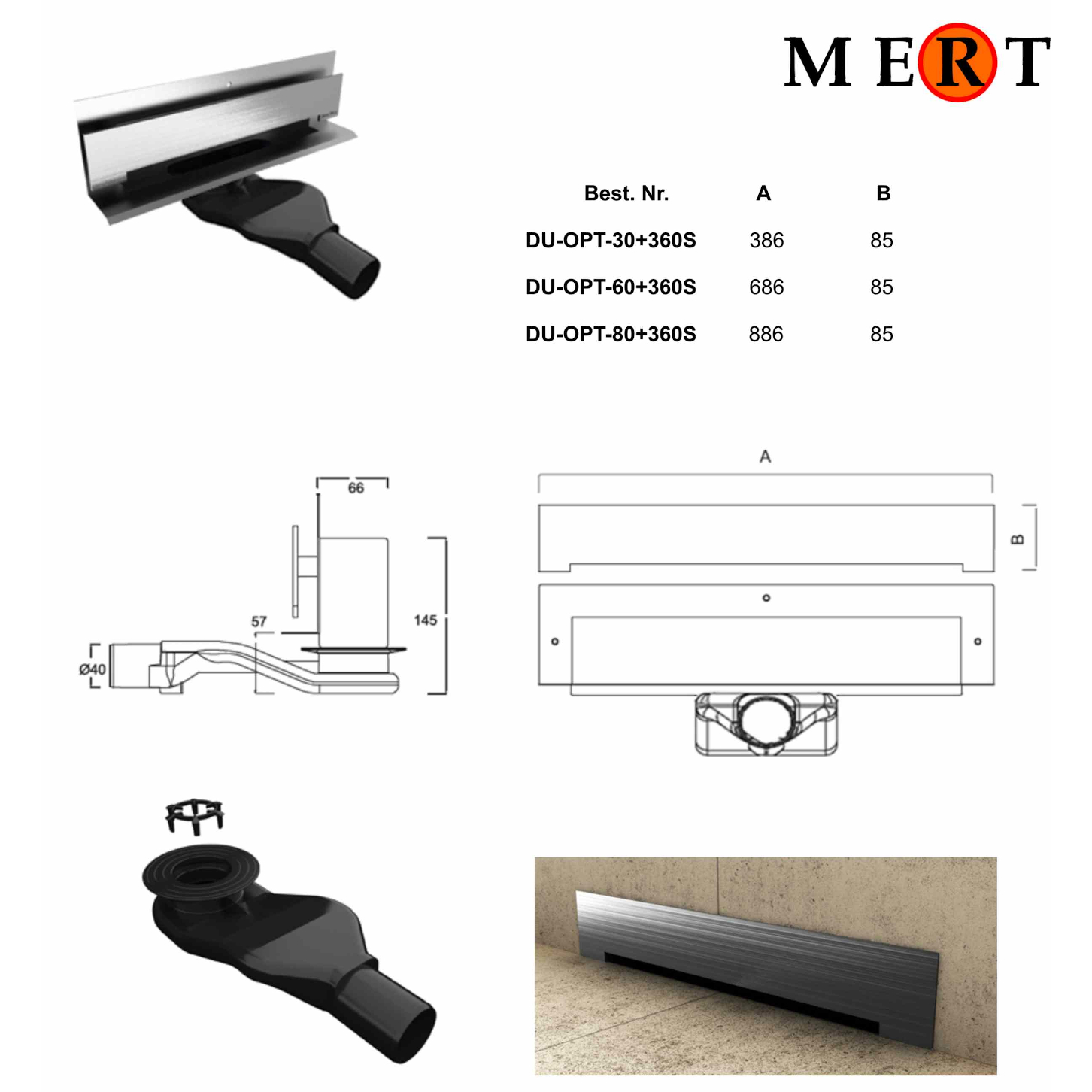 Mert Wand-Duschablauf 386 mm