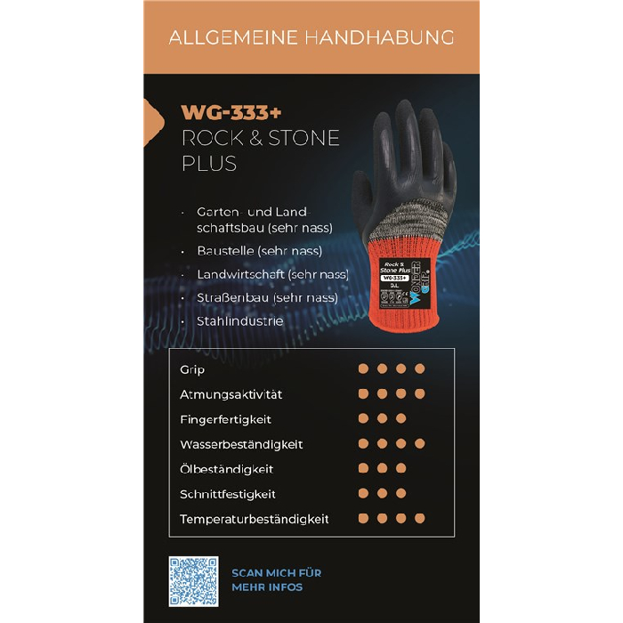 WonderGrip WG-333+ Schutzhandschuh Rock & Stone L