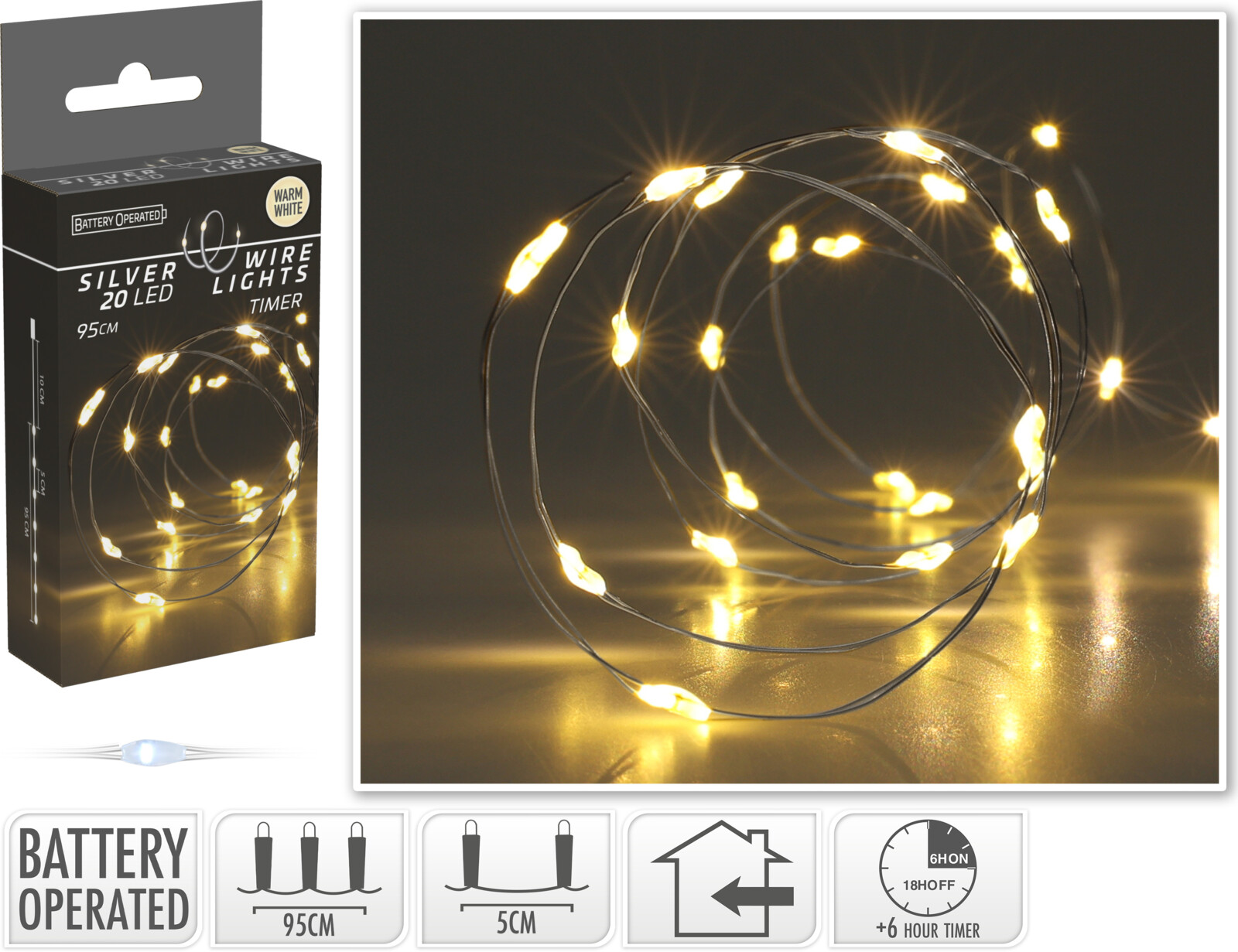 Koopman Silberdraht 20 LED warmweiß