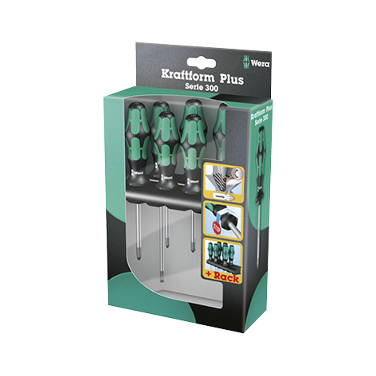 Wera 335/350/355/6 Schraubendrehersatz Kraftform Plus Lasertip + Rack