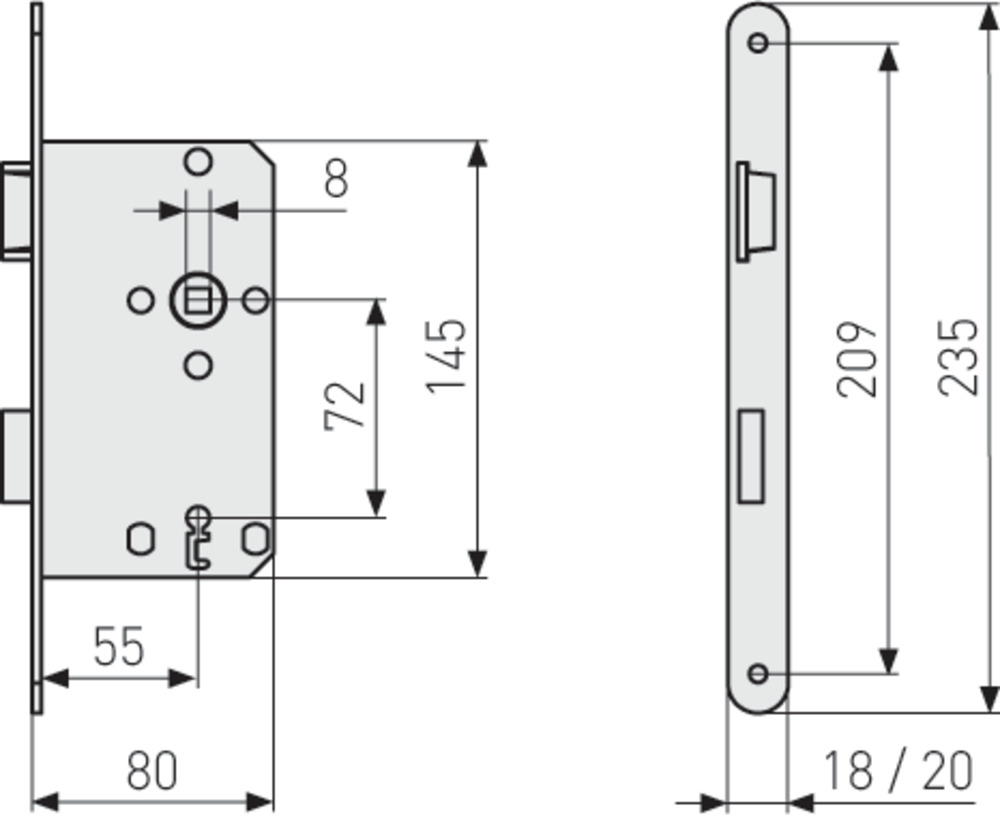 ABUS Einsteckschloss ES BB R S 55 72 20