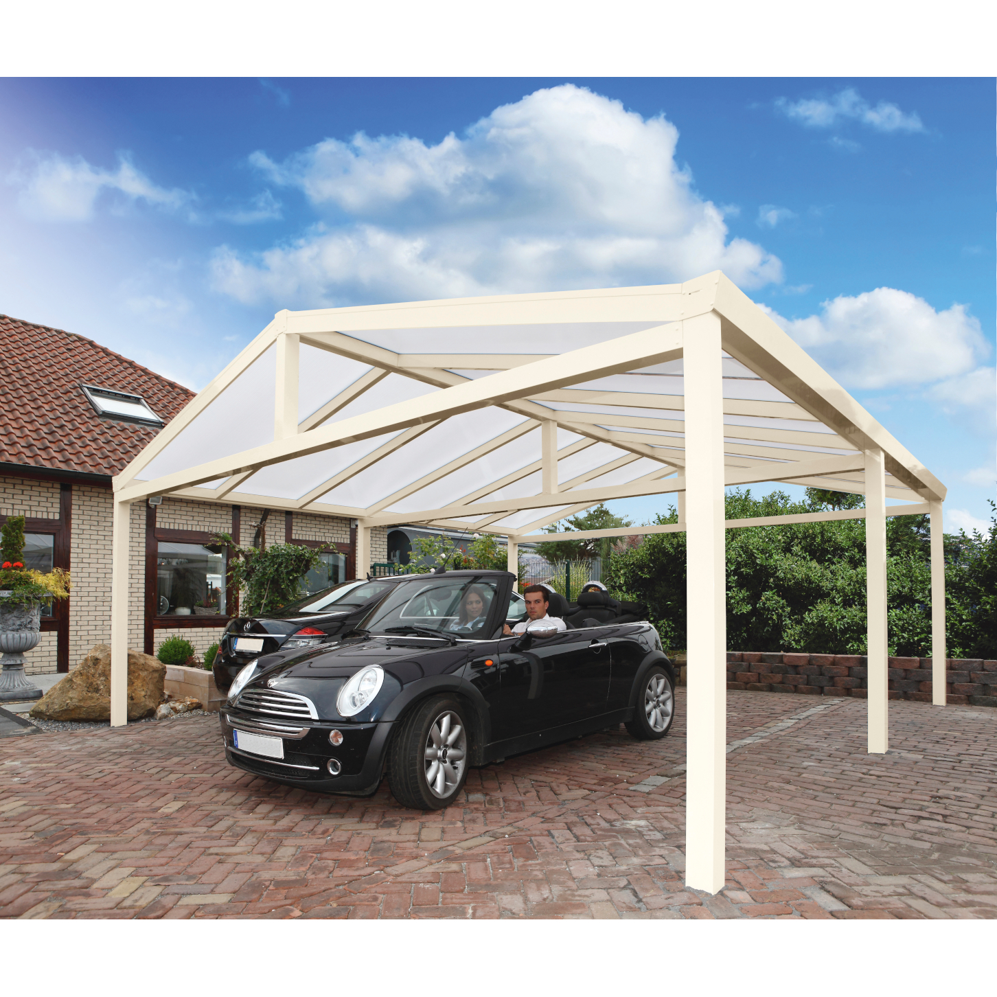 Gardendreams Satteldach-Carport Doppel 610 x 700 cm creme-weiß RAL 9001
