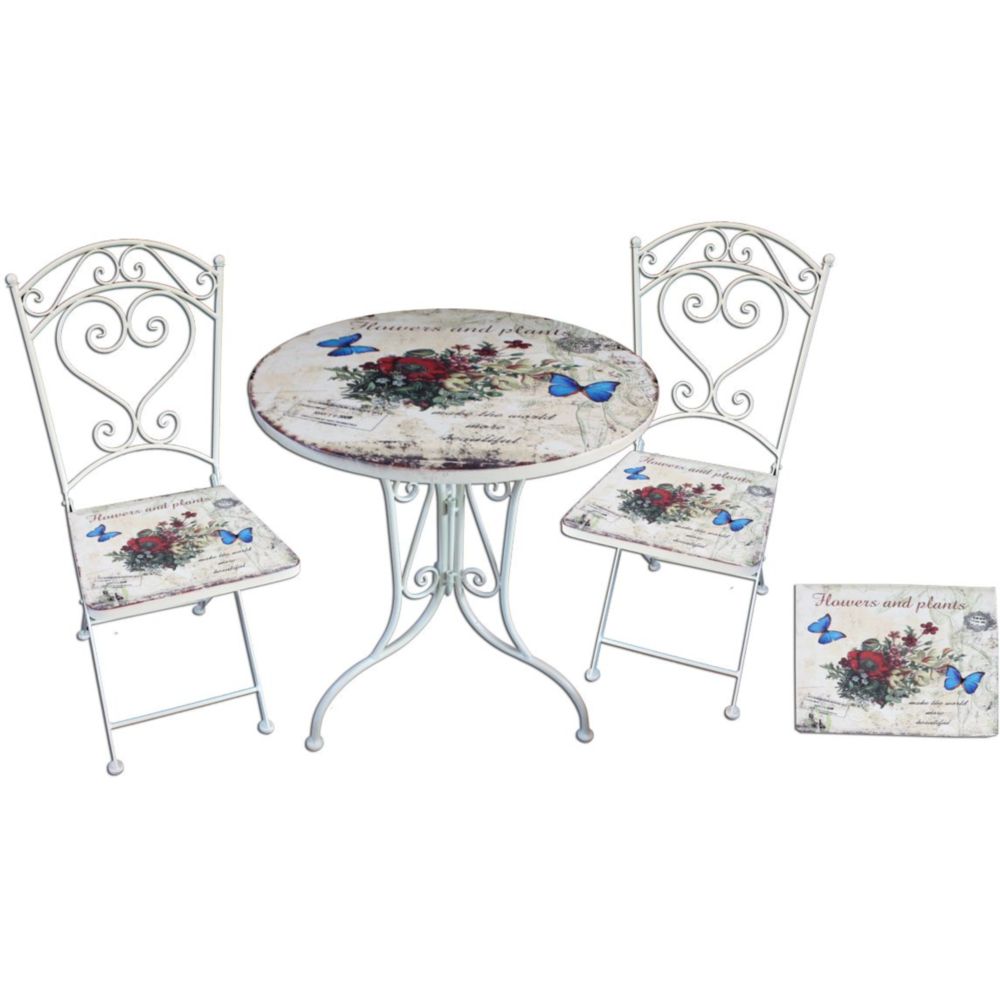 Garden Pleasure Bistro-Set Floral 3-teilig altweiß