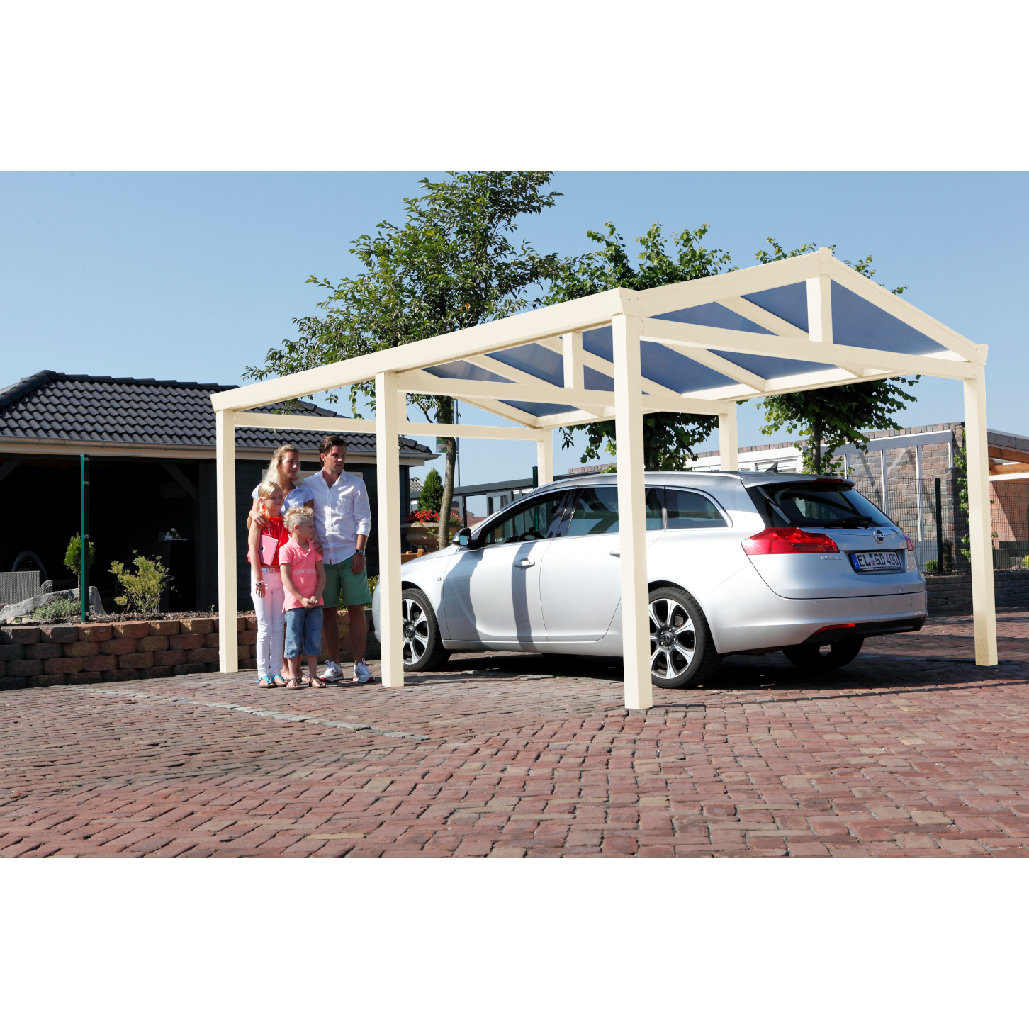 Gardendreams Satteldach-Carport Einzel 368 x 500 cm creme-weiß RAL 9001