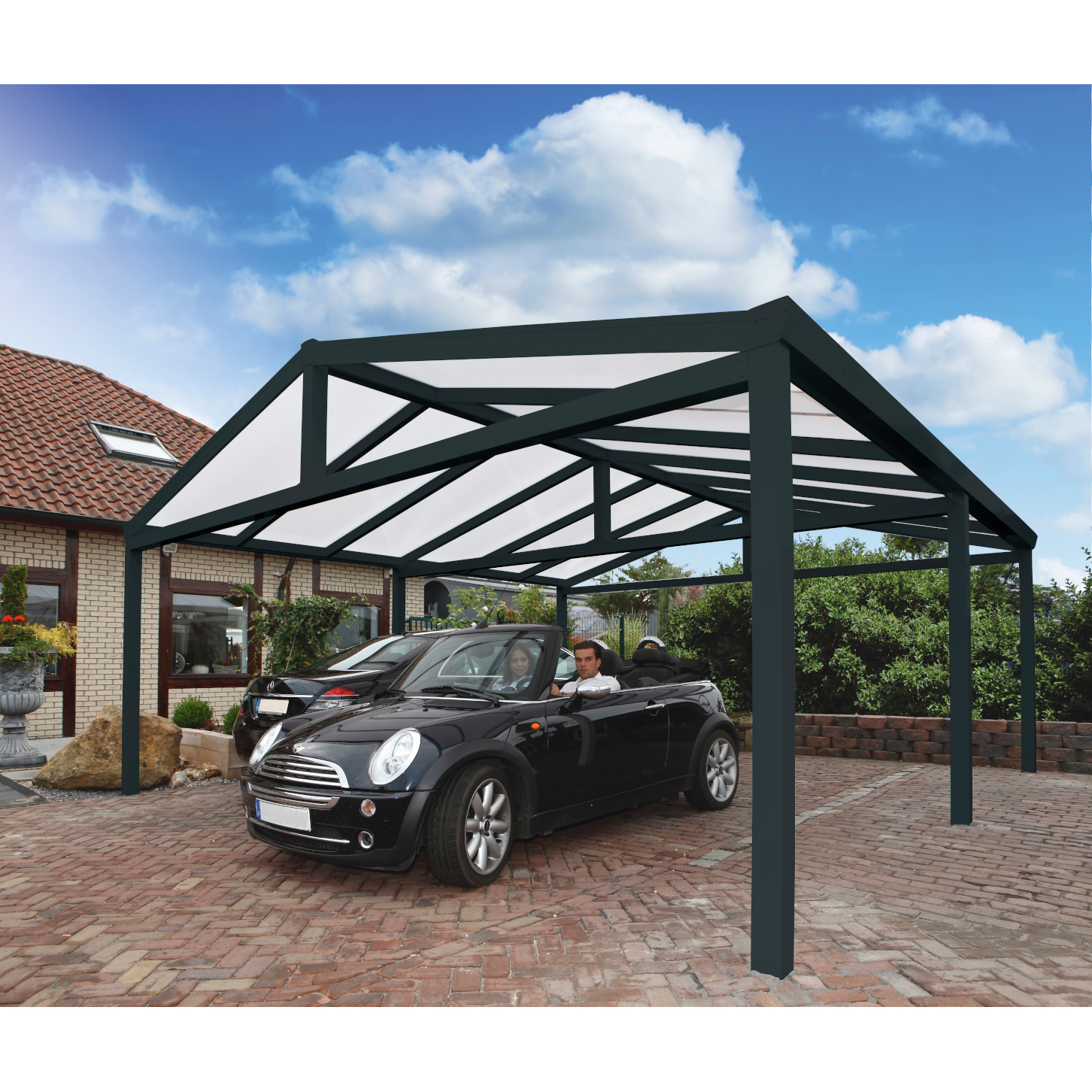 Gardendreams Satteldach-Carport Doppel 610 x 600 cm anthrazit struktur RAL 7016