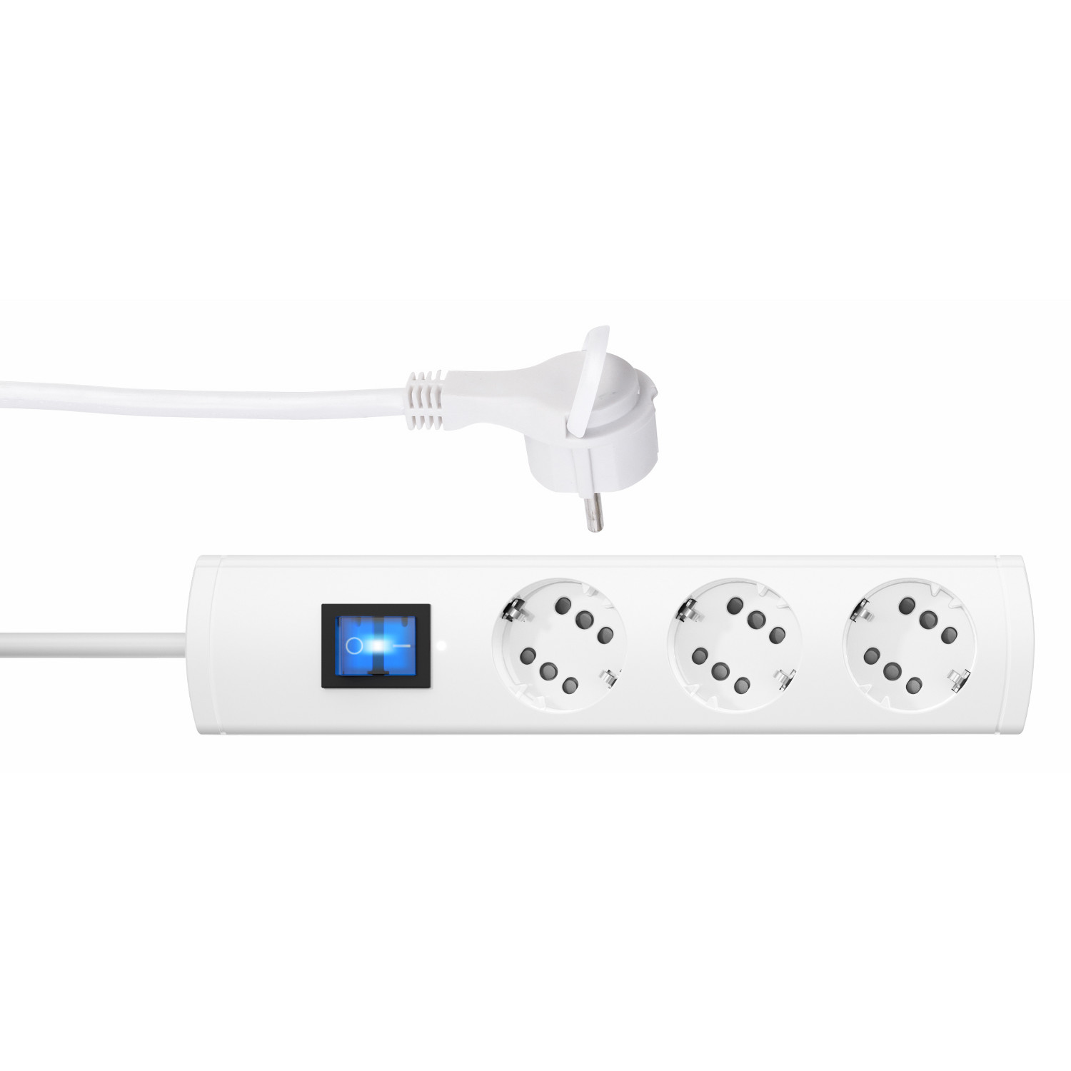Kopp DUOversal 3-fach Steckdosenleiste 6-fach Euro-Stecker extraflacher Winkelstecker mit Schalter weiß 1,4m