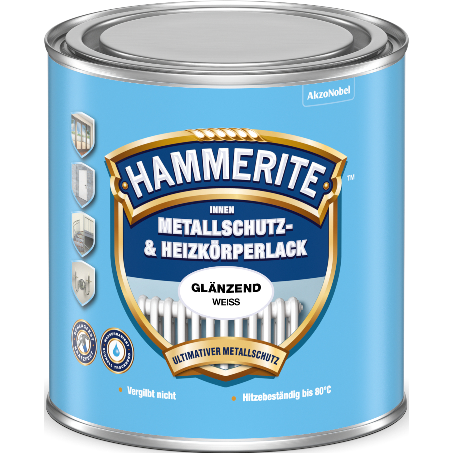 Hammerite Innen Metallschutz- und Heizkörperlack Glänzend 0,5 Liter RAL 9010 weiß 