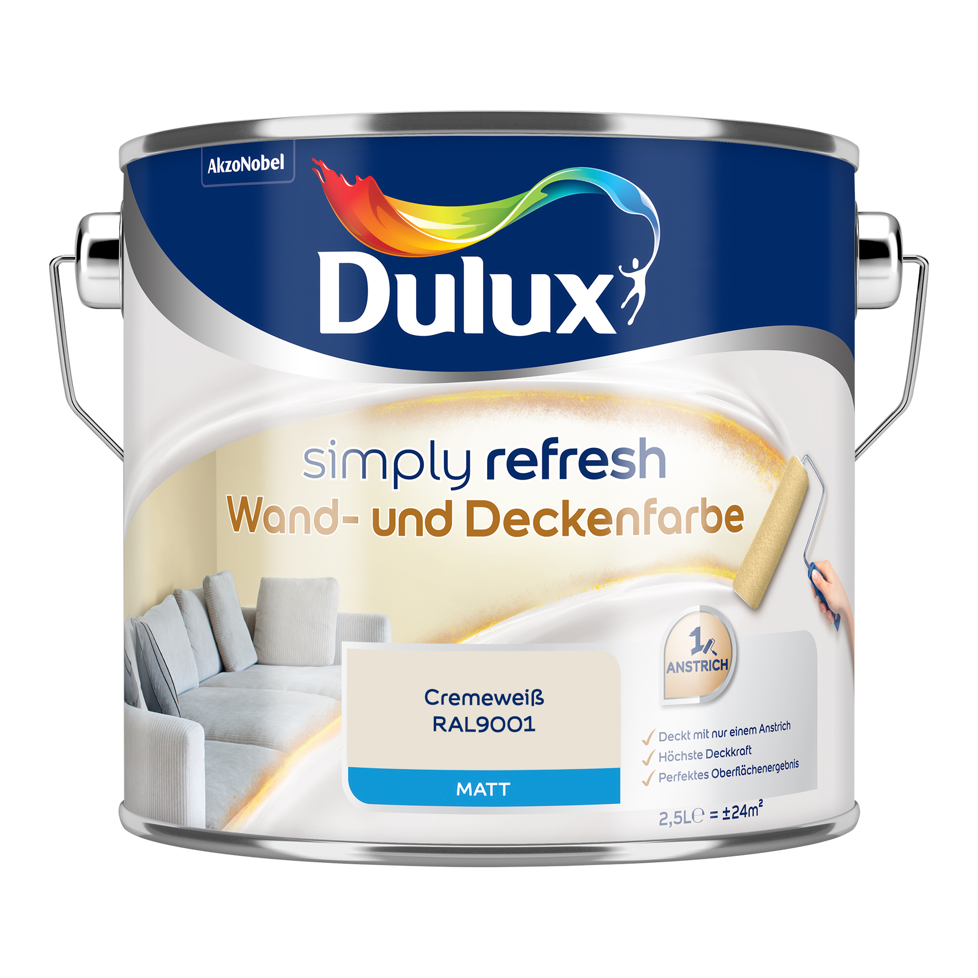 Dulux Simply Refresh Wand- und Deckenfarbe 2,5 L matt cremeweiß RAL9001