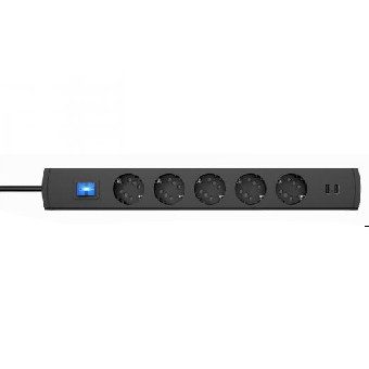 Kopp DUOversal 5-fach Steckdosenleiste 10-fach Euro-Stecker 2-fach USB-Ladeport 2100 mA mit Schalter anthrazit 1,4m