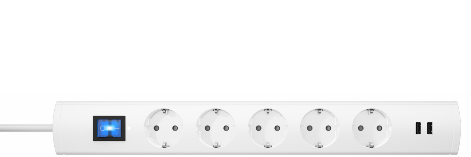 Kopp UNOversal 5-fach Steckdosenleiste 2-fach USB-Ladeport 2100 mA mit Schalter weiß 1,4m