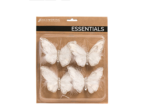 House of Nature Schmetterling auf Clip 4Stk 10cm weiß gold / champagner