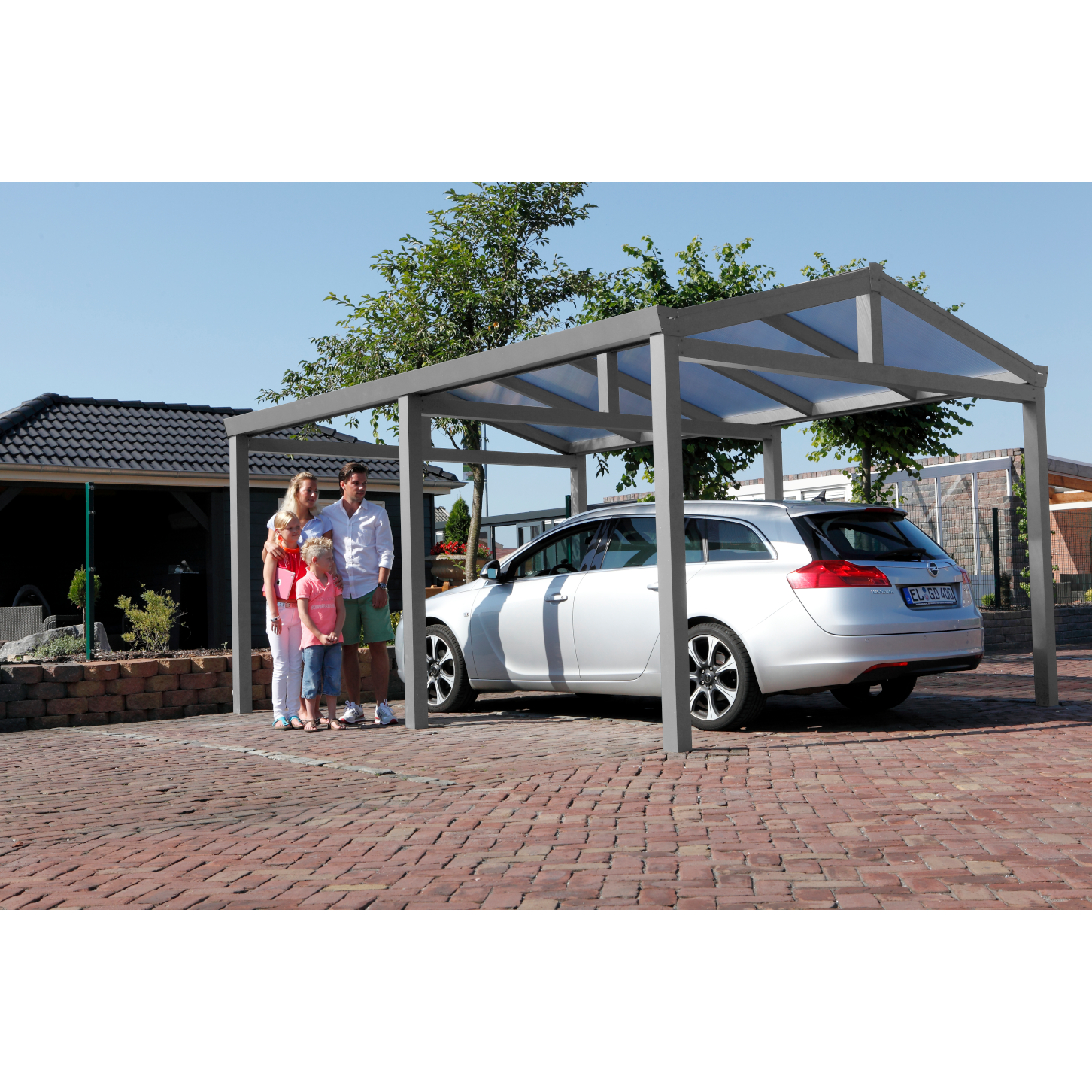 Gardendreams Satteldach-Carport Einzel 368 x 500 cm grau struktur RAL 9007