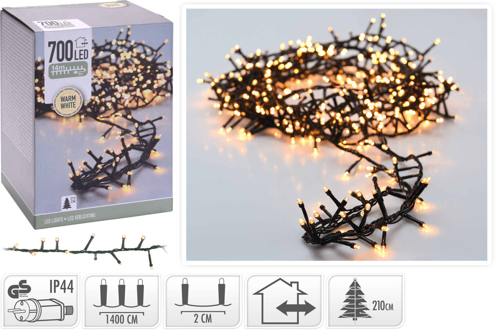 Koopman Lichterkette Microcluster 400 LEDs Warmweiß 14m