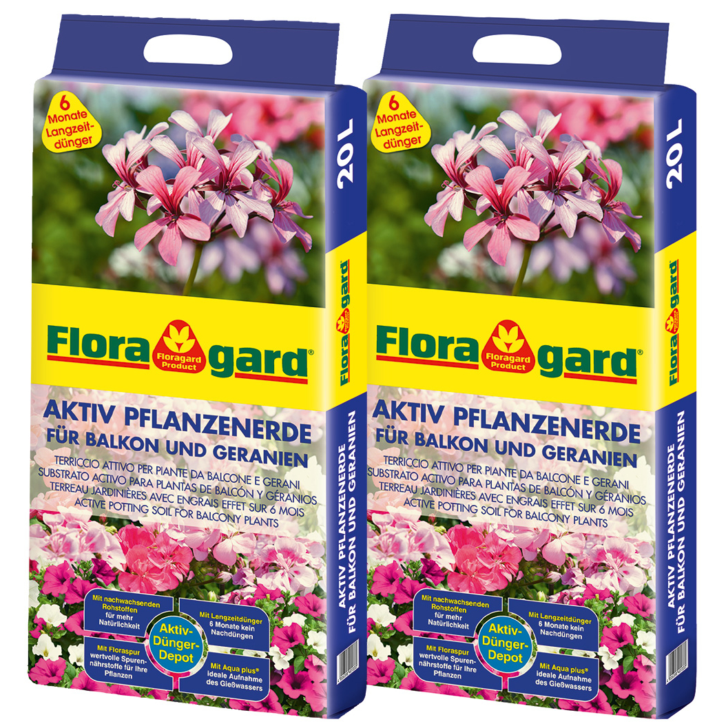 Floragard Aktiv Pflanzenerde für Balkon und Geranien 2x20 L