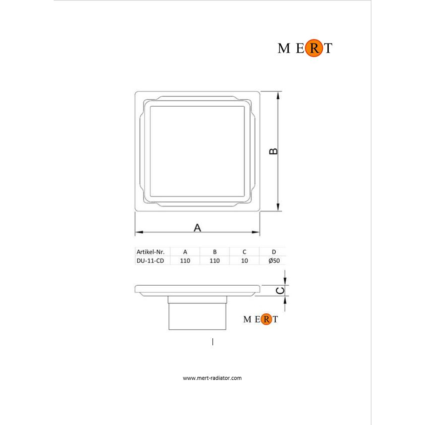 Mert Bodenablauf Edelstahl anthrazit 110 x 110 mm